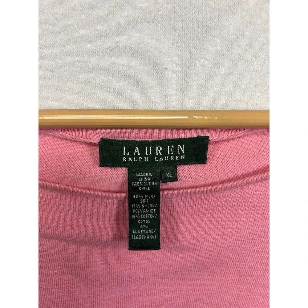 Lauren Ralph Lauren Silk Blend Classic Womens XL Pink Boat Neck Knit Top